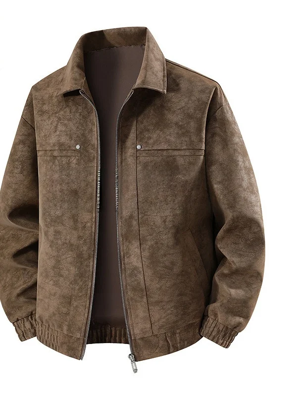 

Ning Genuine Leather Jacket Men's Casual Fashionable Fleece Lined Biker Style Coat Standard Fit Long Sleeve Zipper Closure
