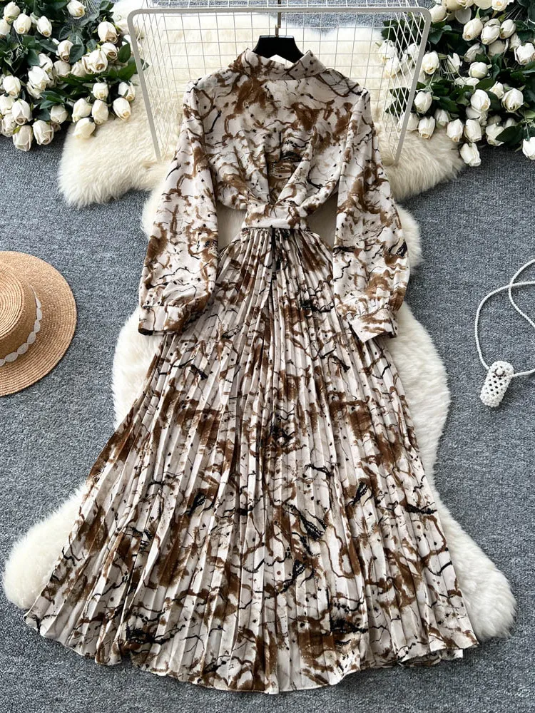 Retro Chic Long Sve irt Dr Women's Autumn 2025 New Slimming Midi Skirt High Waist Polyester Fiber A-Line Ci Commute