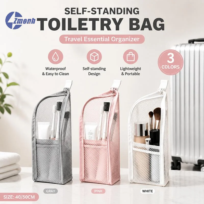 New！Waterproof Self Standing Toiletry Bag Large Capacity Multi Mesh Pockets For Travel