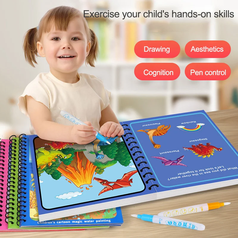 Magisches Wassermalbuch mit Stift, wiederverwendbare Wassermalbücher für Kleinkinder, Malen mit Wasserbüchern, schmutzfreies Malbuch