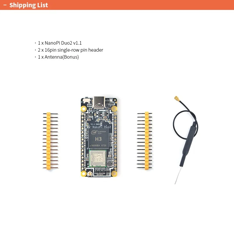 NanoPi Duo2 (512 ميجابايت DDR RAM)Allwinner H3، Quad Cortex-A7، Up 1.2 جيجا هرتز، OV5640، OpenWRT، Wifi&BT Ubuntu Linux Armbian DietPi Kali