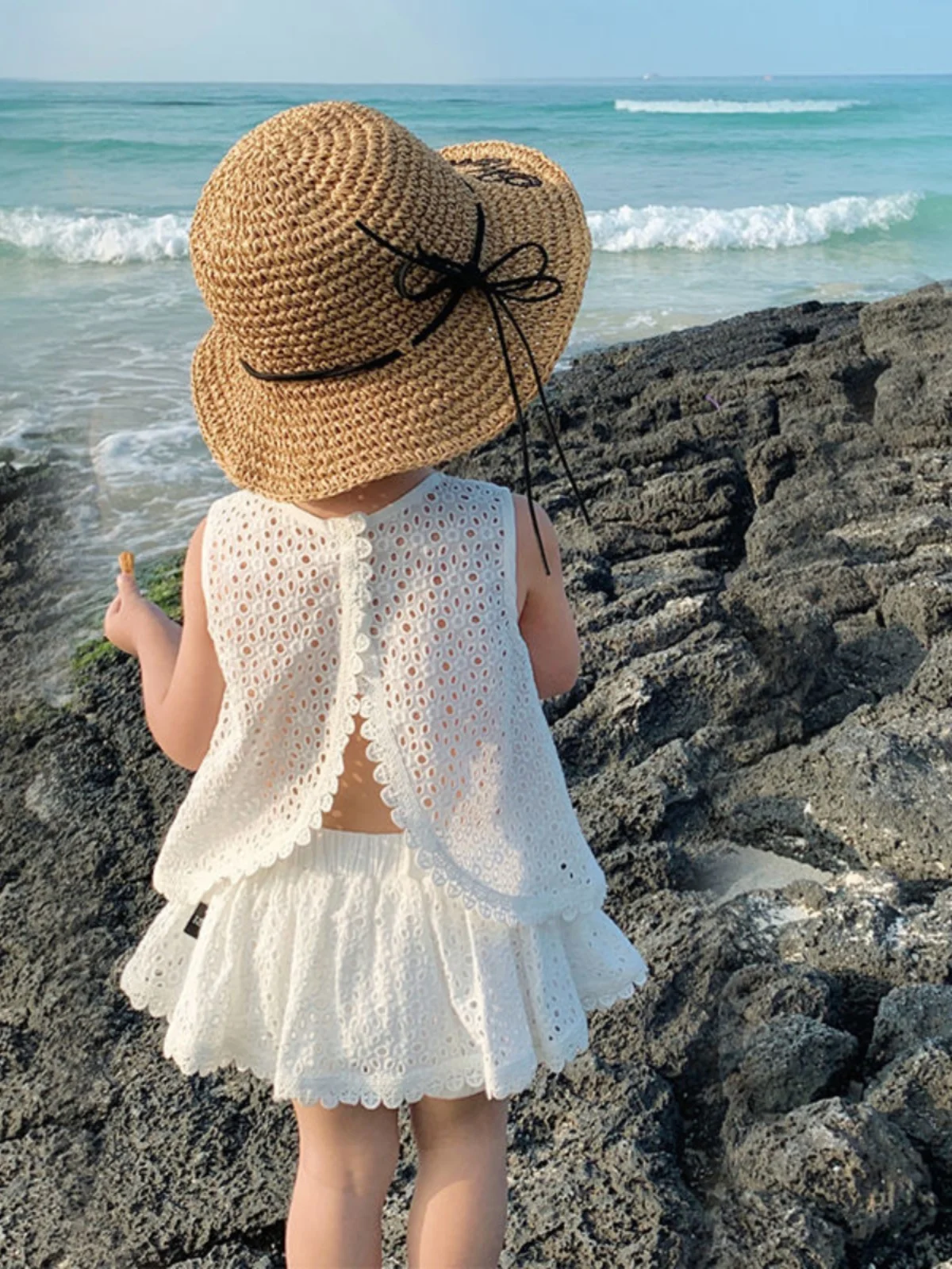 Girls Sweet Hollow out Set Summer Baby Girl Trendy Pure Color Bal Vest Two Piece Set Korean Sle Commute f Skirt