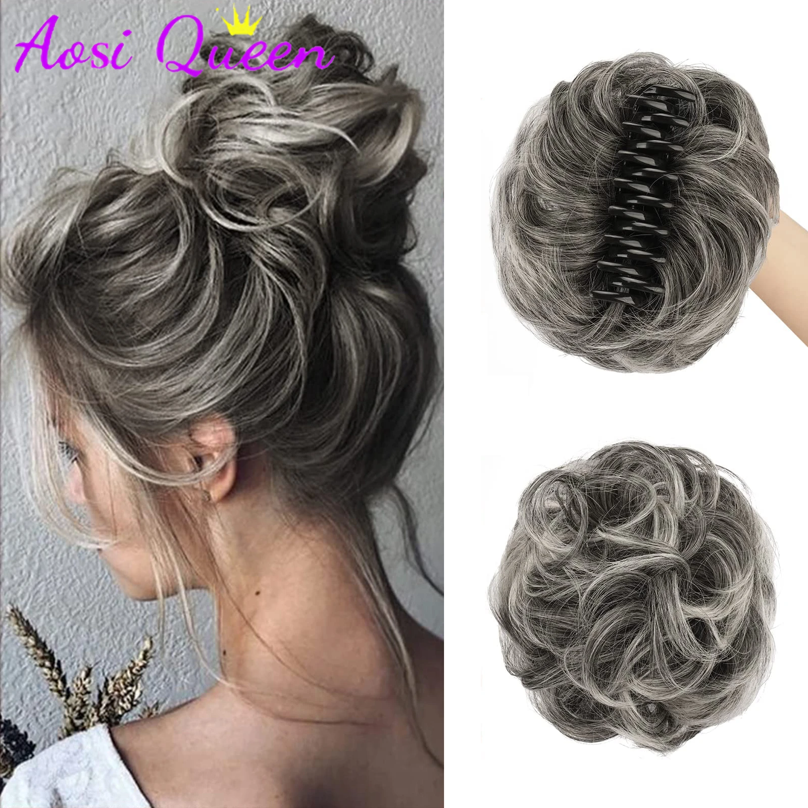 AOSI Claw Clip Wavy Hair Bun Clip Messy Bun Hair Piece Ponytail Hair Piece Synthetic Curly Hair Extensions Women\'s Hair Piece