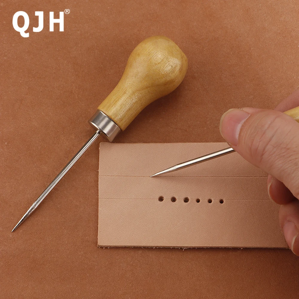 QJH 2 Pcs Leather Scratch Stitching Awl/ Leather Awl Tool Craft Sewing Punching/ Hole Maker Stitching/ Solid Wood Leather Tools