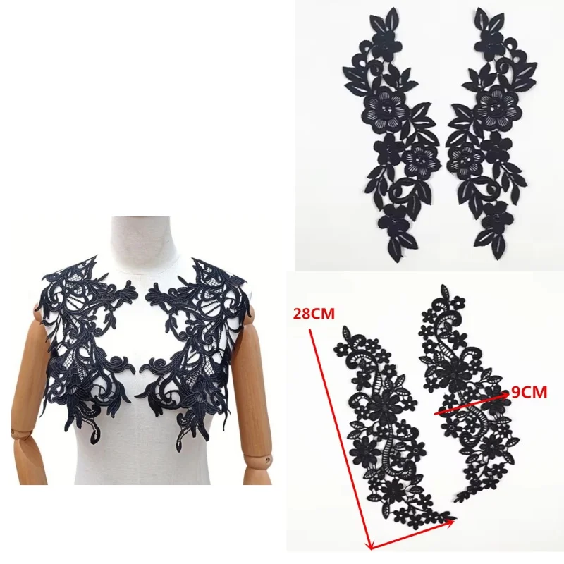 

3Pairs Lace Fabric Black and White Embroidered Mock Neck Decor DIY Women's Patch Sewing Supplies