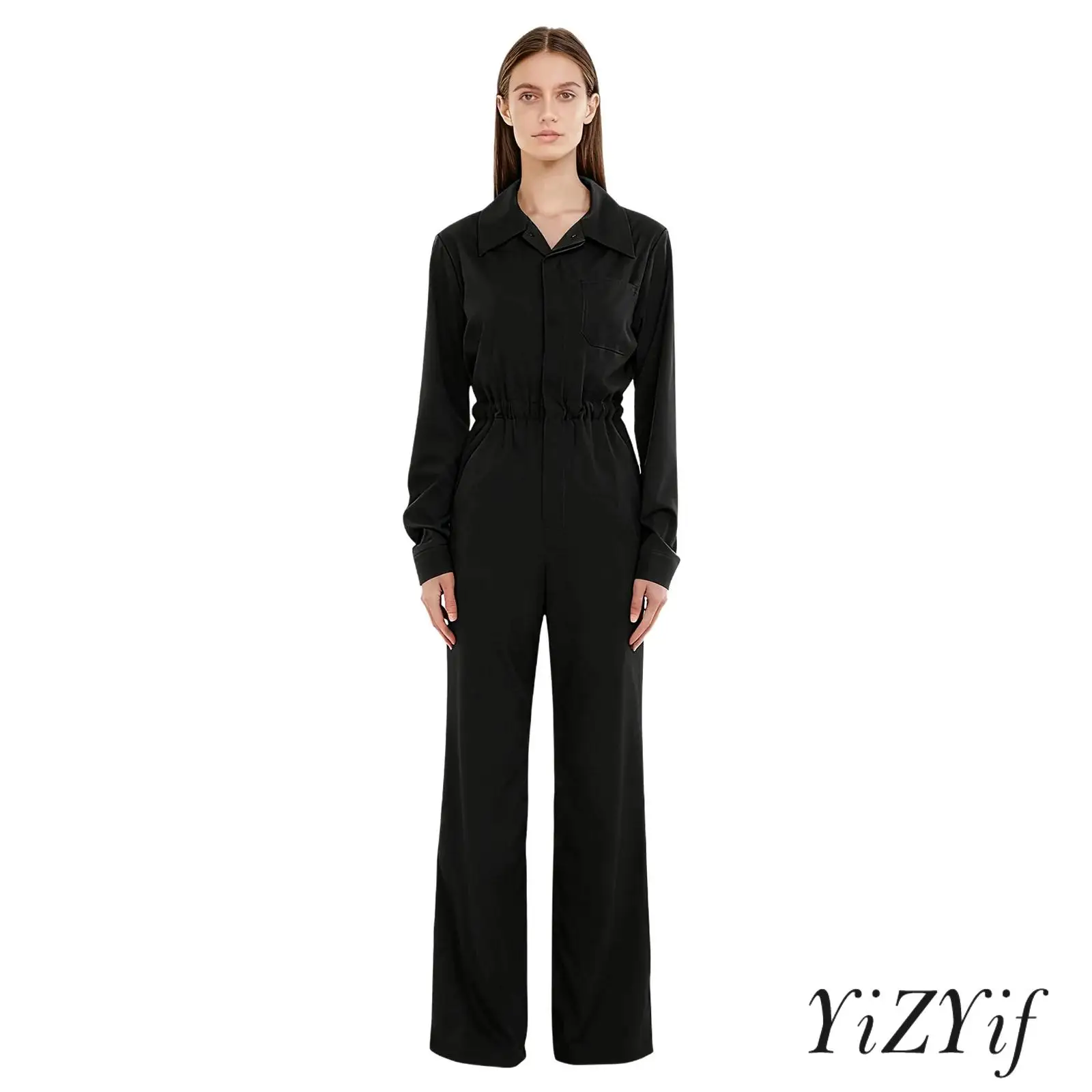 

Womens Cargo Pants One-Piece Suit Full Long Coverall Sports Solid Color Turn-Down Collar Jumpsuit Work Travel Casual Outfit