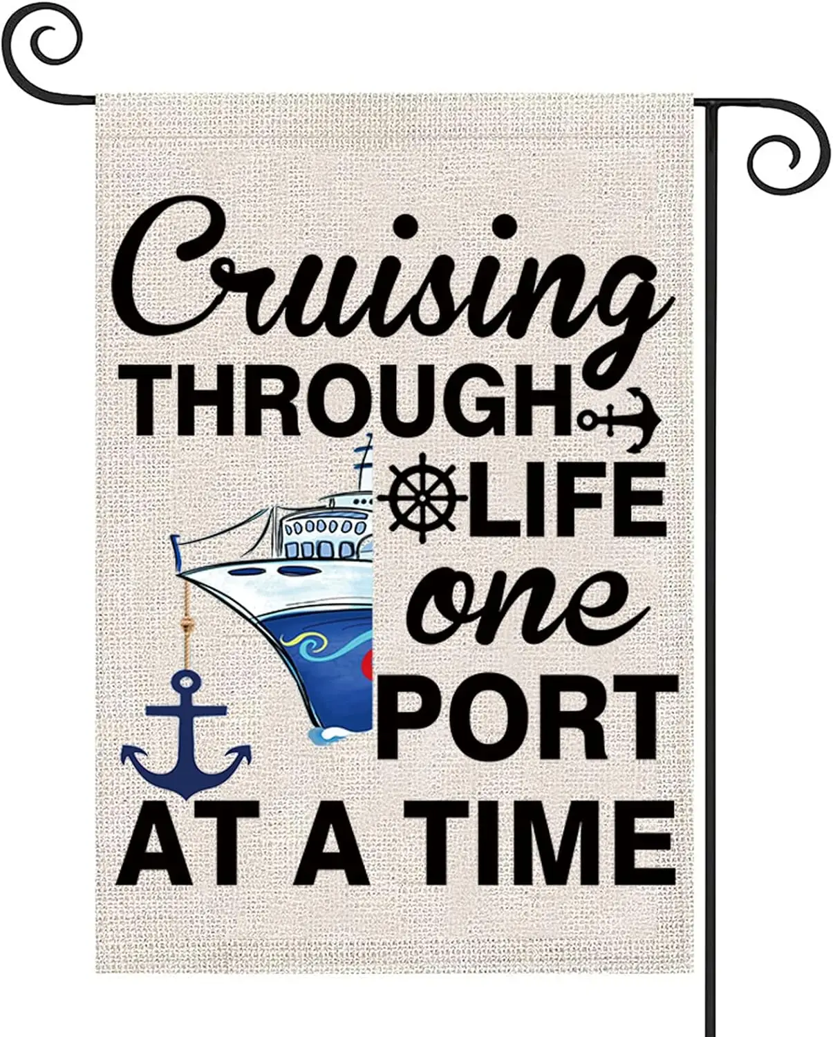 ZJXHPO Cruising Ship Garden Flag Cruise Life Gift Cruising Through Life One Port At A Time Banner Summer Cruise Vacation Decor (