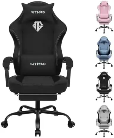 Gaming Chair - Fabric Computer Chair for Adults with Footrest, Comfortable Pocket Spring Cushion Big and Tall Video
