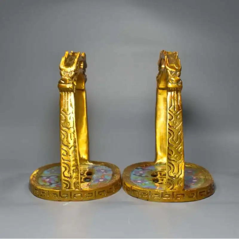 Wholesale vintage bronze crafts stirrup pendants, car hanging accessories, cloisonné double-headed dragon stirrups