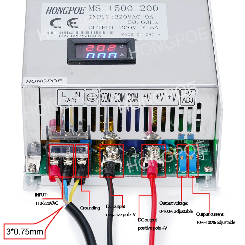 1500W Adjustable Switching Power Supply 0-200V DC Industrial LED SMPS with AC 110/220V Input for LED Lighting And Electronics