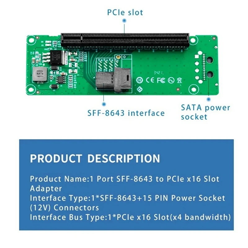 1พอร์ต PCIe ช่องเสียบการ์ดขยายตัว SFF-8643กับ PCIe อะแดปเตอร์ช่อง X16กับขั้วต่อพลังงาน15Pin