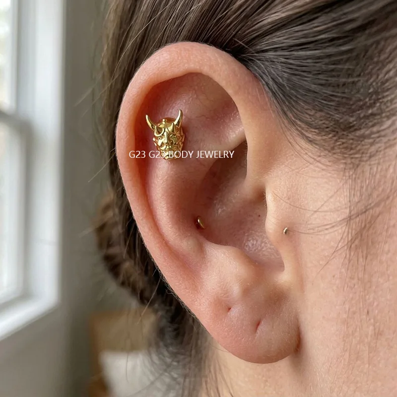 ASTM F136 Titanium Ear PIERC Star/Heart CZ/Ghost Face Ear Studs Earrings CZ Paved Top Threaded Labret Stud Body Piercing Jewelry