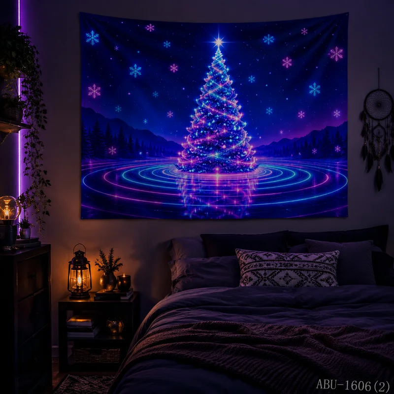 VIKAMA Rainbow Christmas Tree Colorful Flowing Nebula Christmas Tapestry Background Hanging Cloth Living Room Decoration