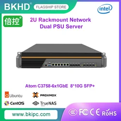 BKHD Customized 2U Rackmount Network Appliance C3758 C3808 C3958 6x1G Ethernet 8x10G SFP+ for Firewall Router Server
