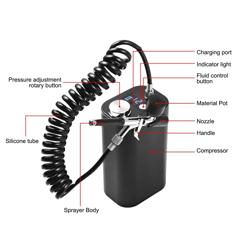 40PSI High Pressure Airbrush Kit Cordless Handheld Air Brushes With 0.3Mm Tip With Compressor For Painting/Tattoo Easy To Use