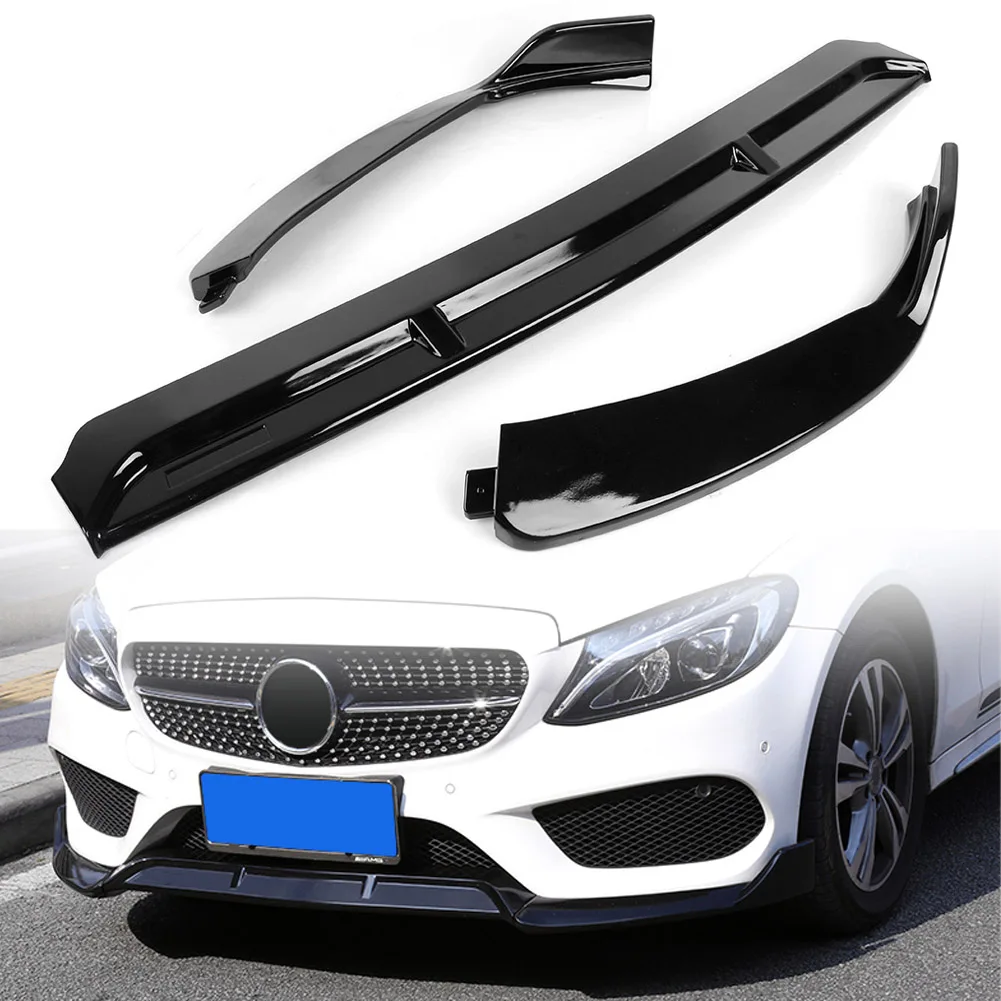 

For 2019 Mercedes Benz W205 C-class Auto Car Front Lip Bumper Trim Cover Sport Style Gloss Black ABS Plastic Spoiler Wings