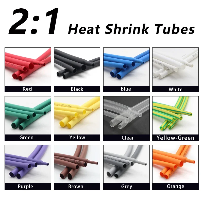 

1M 2:1 Heat-shrink Tubing 1~50mm Diameter Heat Shrink Tube Wire Repair Protector Cable Connector Insulation Sleeving Multicolor