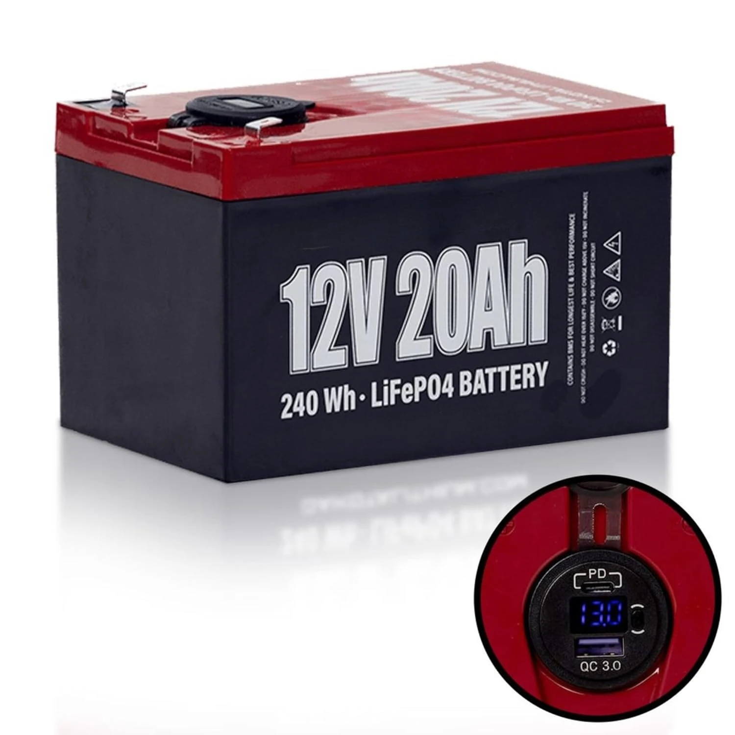 

Аккумулятор LiFePO4 12В 20Ач глубокого разряда с вольтметром и двумя водонепроницаемыми USB-портами – 11 лет гарантии в США, 2000+ циклов, индивидуальная настройка