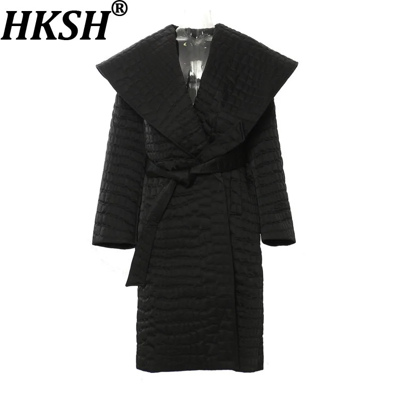 

HKSH Autumn Winter New Women Tide Padded Coat Turn-down Collar Waistband Casual Cape High Street Chic Warm Cotton Jacket HK10652