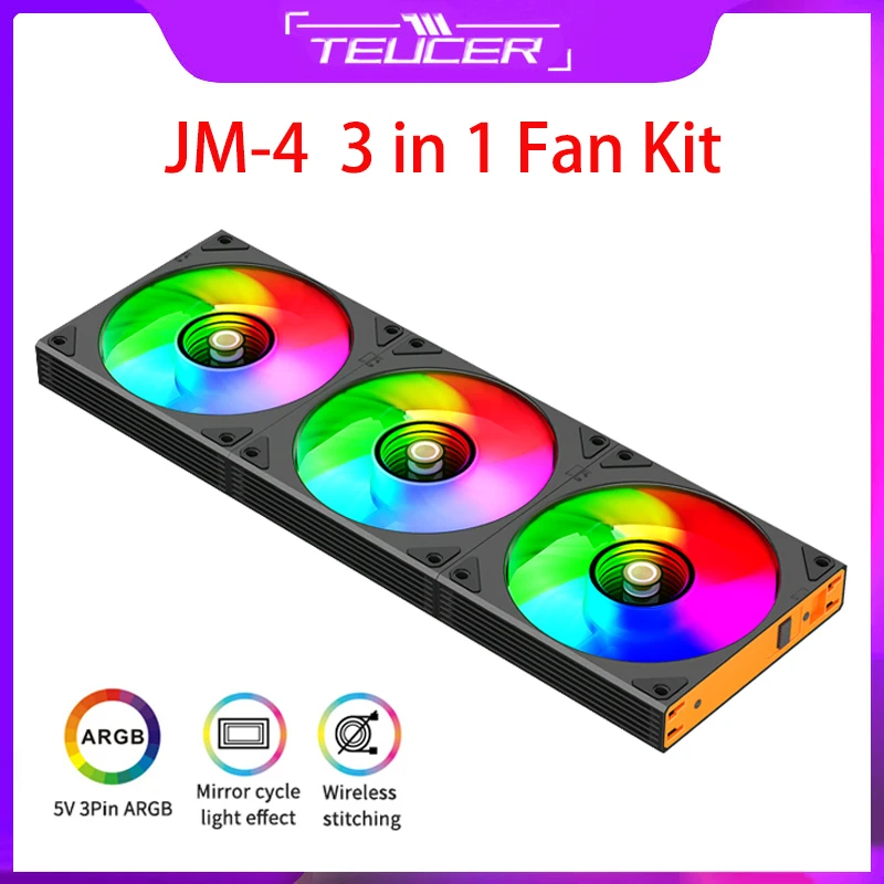 TEUCER JM-4 Mirror Cycle Light Effect ARGB PC Case Fan 3 IN 1 PC Fan Kit Computer Radiator Water Cooler Fan Cooling Case Fans