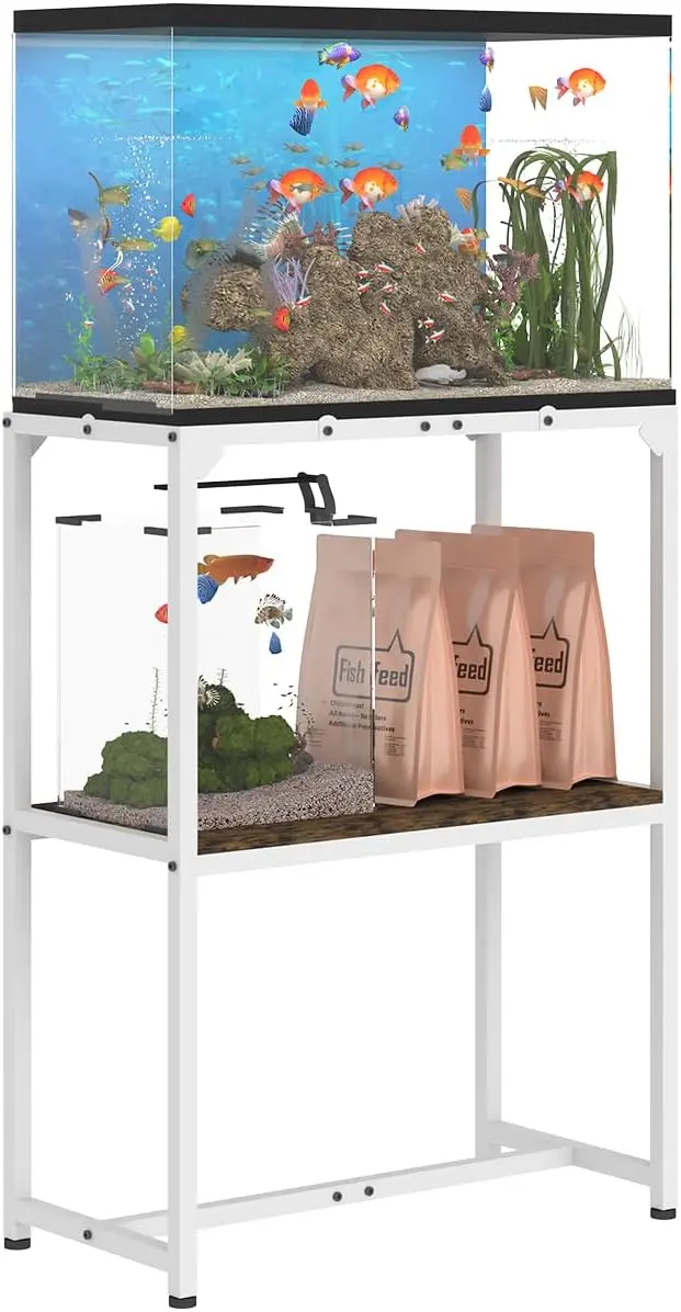 

Подставка для аквариума на 20 галлонов с 2-уровневой полкой для хранения, металлический стол для аквариума/террариума, белый, 24x12x32.2 дюйма