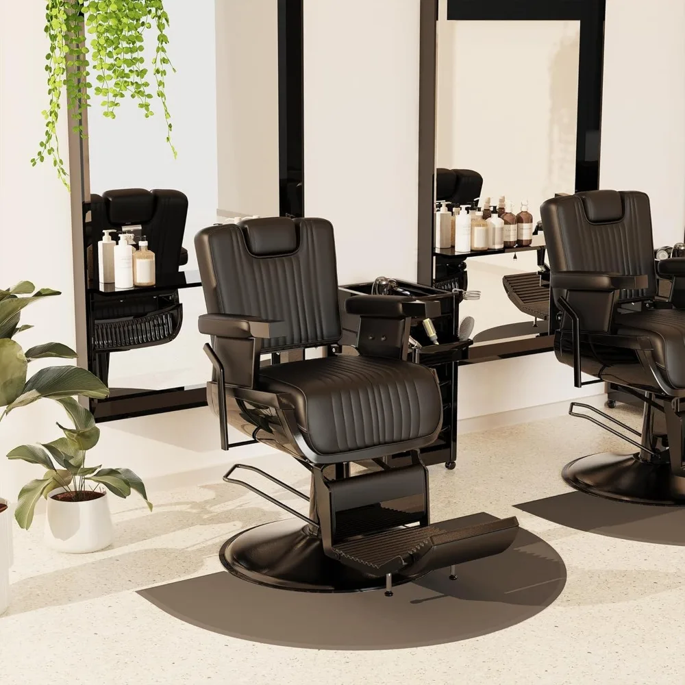 with Removable Headrest, Heavy-Duty Hydraulic Tattoo Ch Professional Barber Chair, Vintage Barber Chairs, Reclining Salon Chair