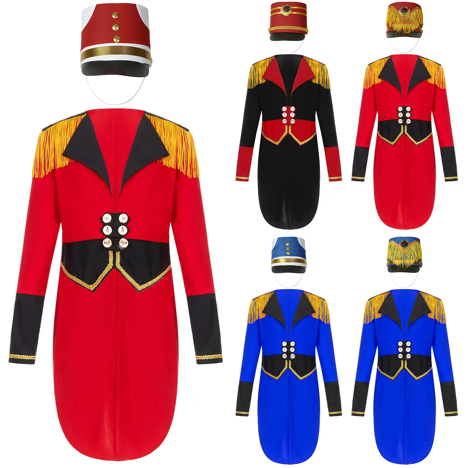 Kids Girls Boys Circus Ringmaster Costume Long Sleeve Fringe Tailcoat Magician Lion Tamer Halloween Cosplay Fancy Dress Up