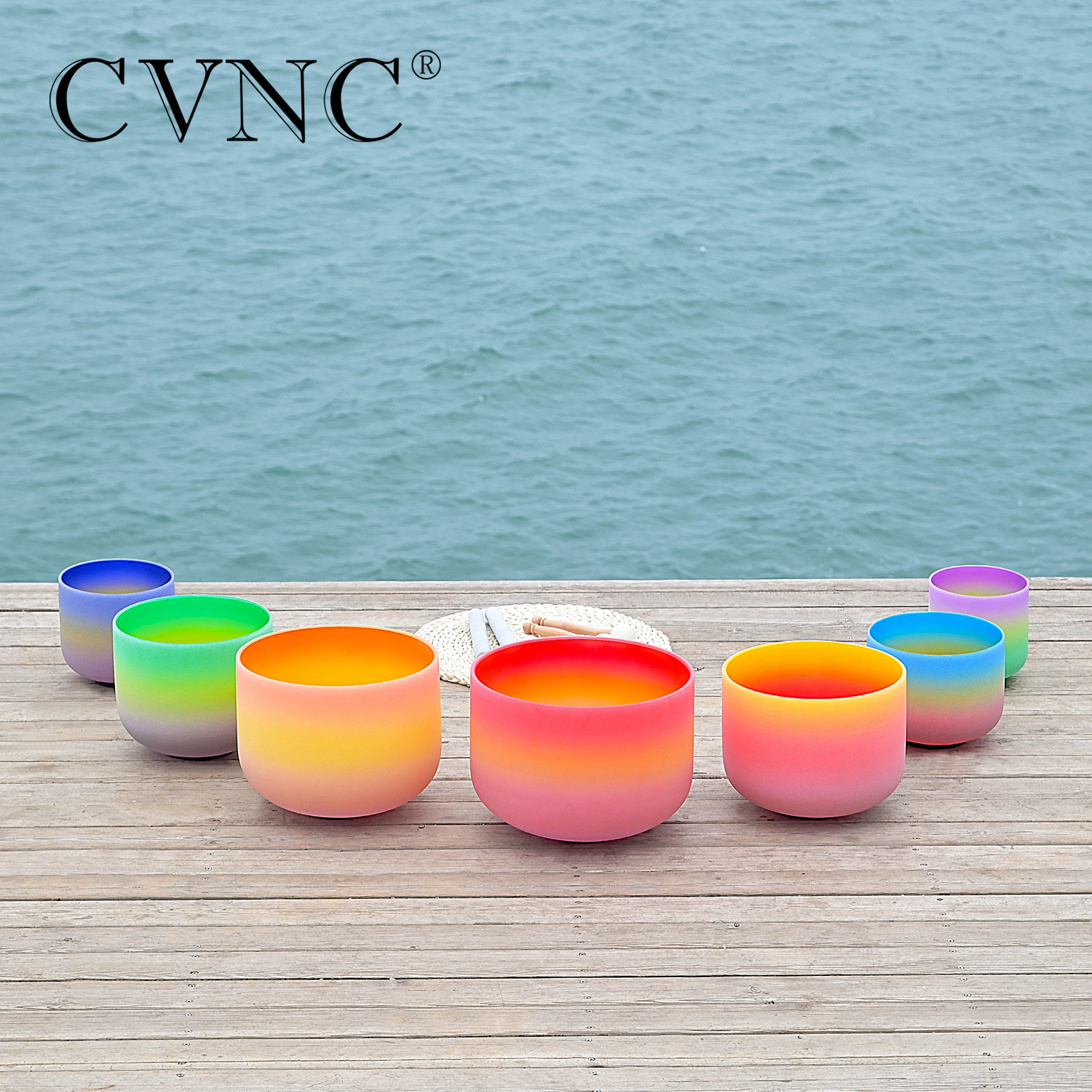 CVNC 432HZ 6 Inch B note Rainbow Single Charka Quartz Crystal Singing Bowl for Sound Healing and Meditation with Free Mallet