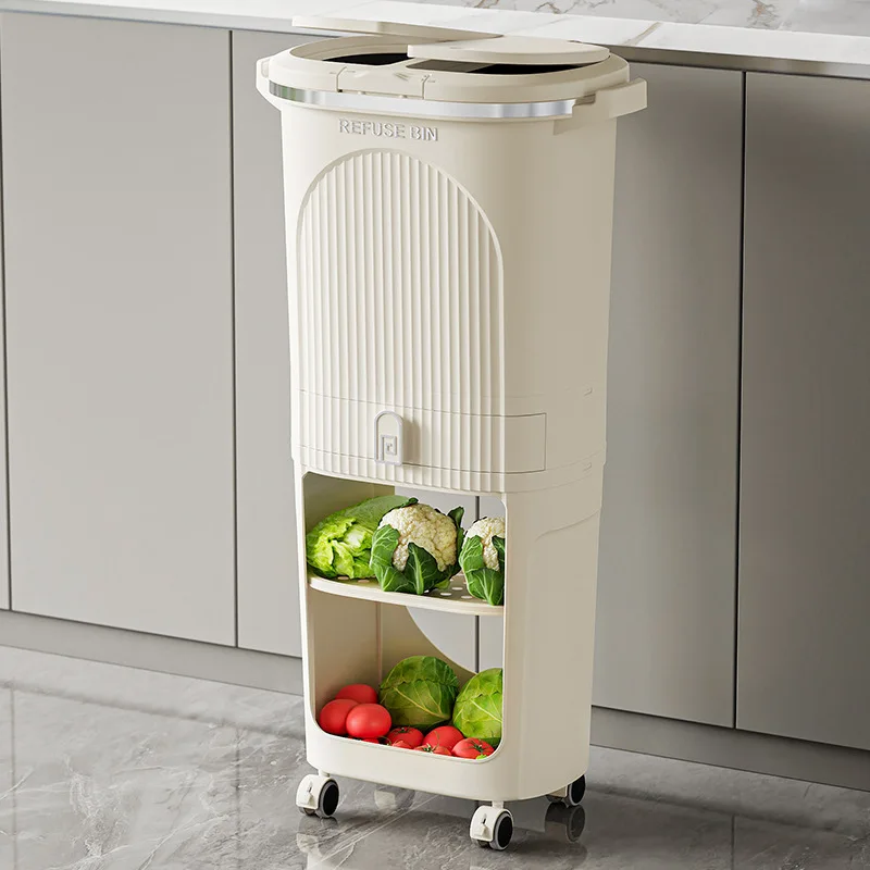 Double-Layer Large Capacity Japanese-Style Kitchen Trash Bin Dry-Waste Separation Organizer Rack Space-Saving Storage Solution