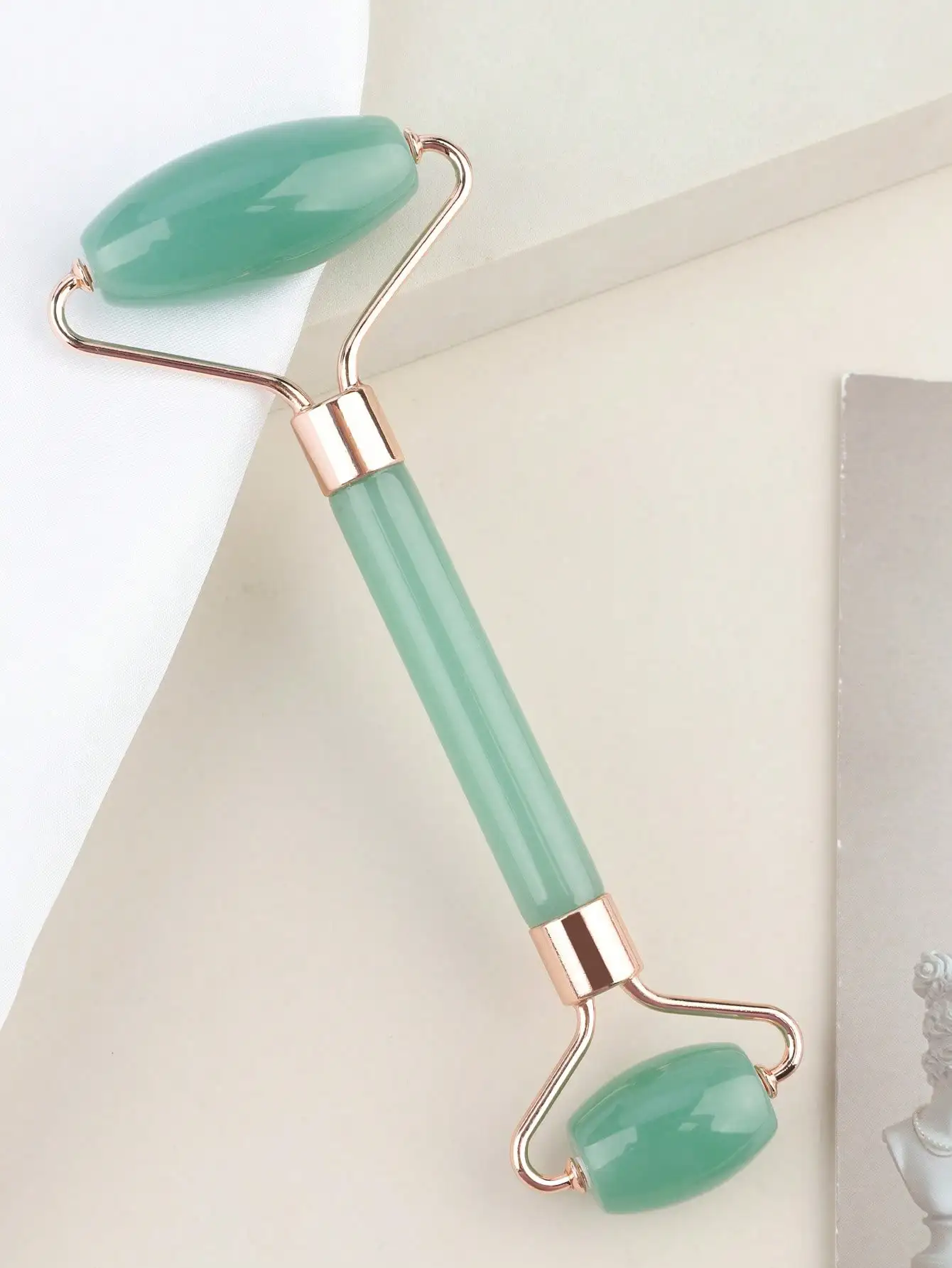 1 Pcs Natural Aventurine Jade Roller Dual‑End Face Eye Massage Roller Anti‑Aging Facial Massager Skin Care Beauty Instrument