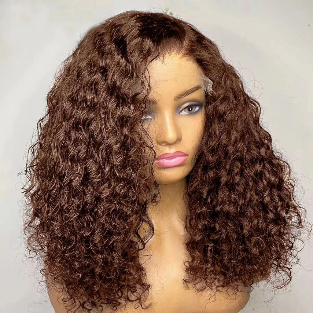 

Chocolate Brown Deep Curly Wigs 13x4 Transparent Lace Front Human Hair Wigs Pre Plucked Colored Curly 13x6 HD Lace Frontal Wigs