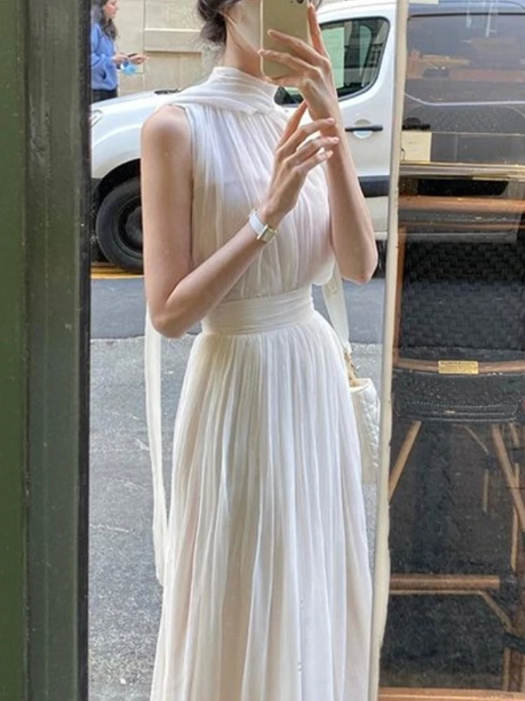 Summer White France Vintage Dress Women 2022 Chiffon Elegant Evening Party Long Dress Ladies Casual Korean Style One-piece Dress