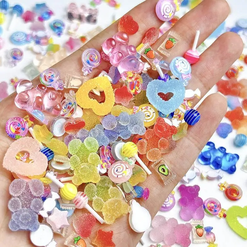 Mixed Colorful Simulation Lollipop Gummy Bear Nail Charms Resin Enticing Candy Series Nail Art Decorations Supplies DIY Crafts