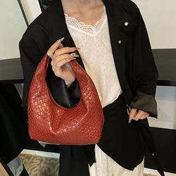 Fashion Woven Totes Women Handbag Large Capacity Soft Leather Underarm Bag Female Casual Shoulder Bags Commute Travel Big Bags