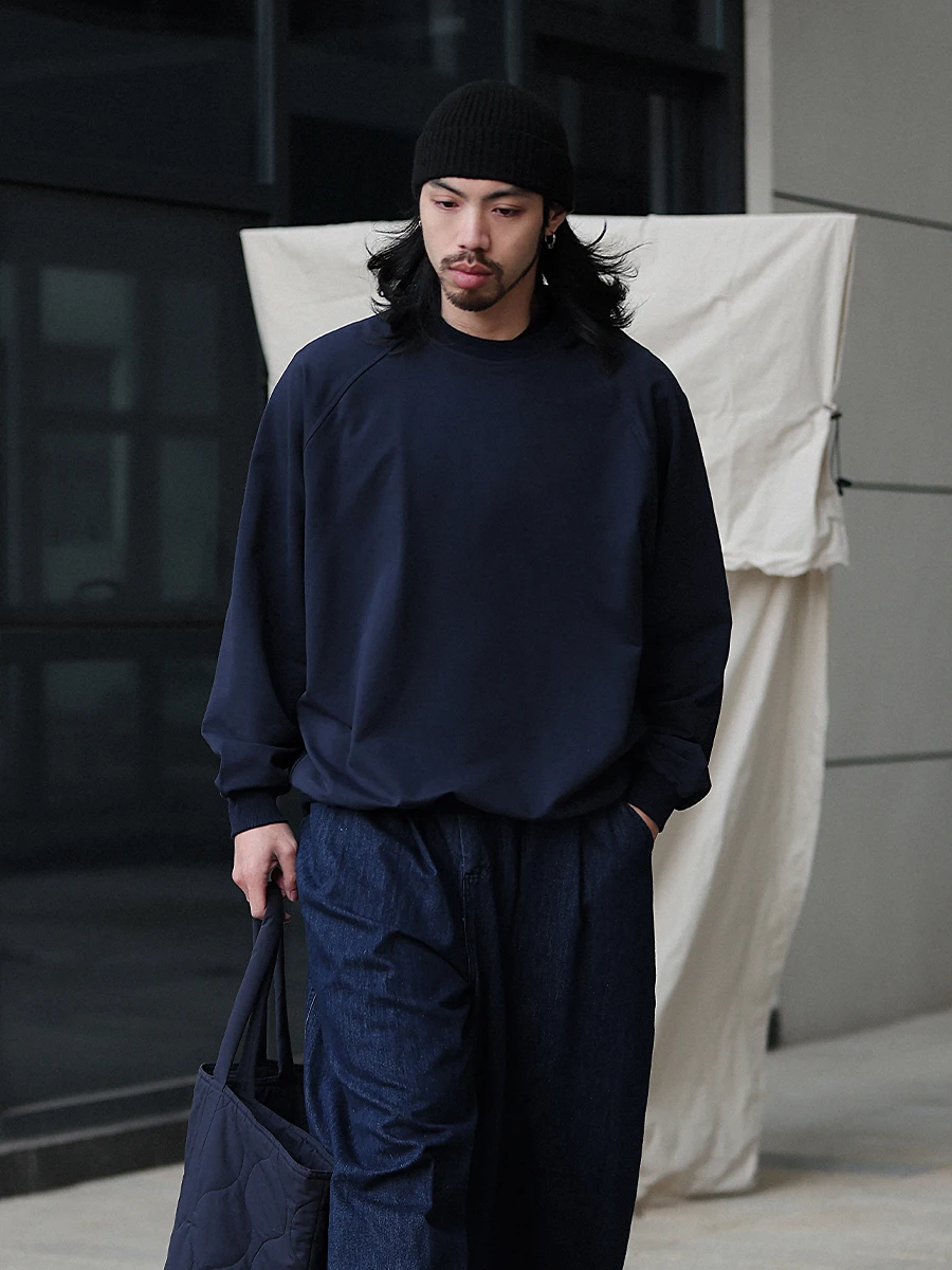 

Японский ретро-свитшот Noears синего цвета с длинными рукавами, вышивкой и пэчворком, осенне-зимний, с круглым вырезом, топ с рукавами-крылышками