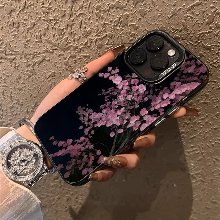 

Vintage Purple Flowers Cherry Blossoms Cases For iPhone 16 Pro Max 17 15 14 13 12 11 Pro Max 14 15 16 Plus TPU Shockproof Fundas