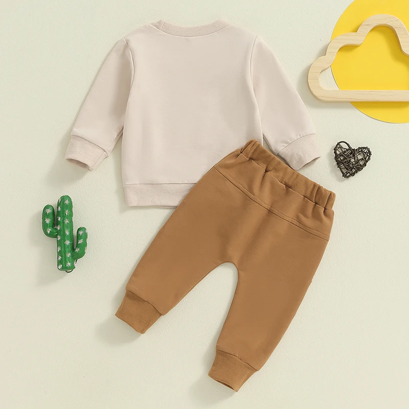 2020-06-03 Lioraitiin Western Baby Kleidung Set Langarm Rundhals ausschnitt Buchstaben Kuh druck Sweatshirt mit elastischer Taille Hose