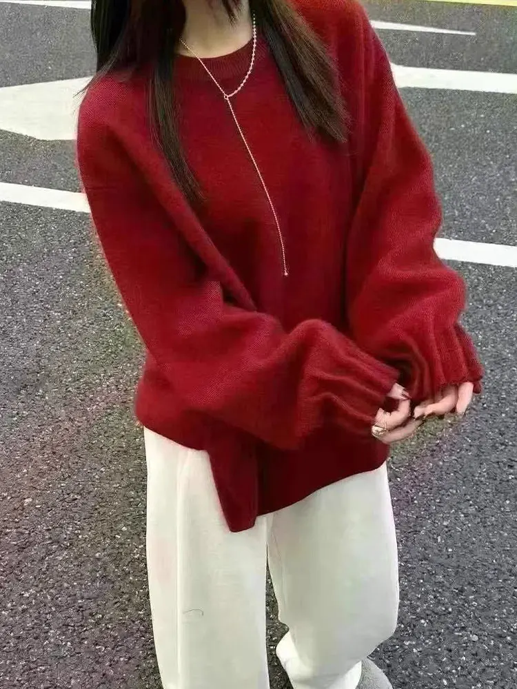 

Шикарный негабаритный мягкий удобный трикотаж Camere круглый сложенный све Ele модный женский длинный свитер све