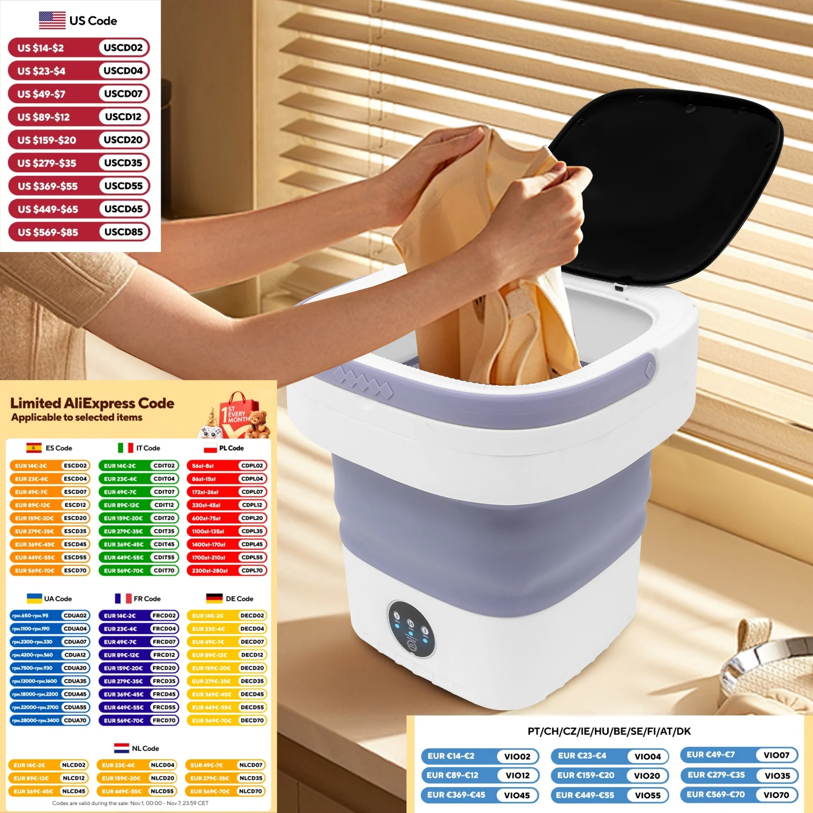 

12L Portable Small Washing Machine Collapsible Washer Spin Dryer Apartment Travel Socks Underwear Panties Washing Machine