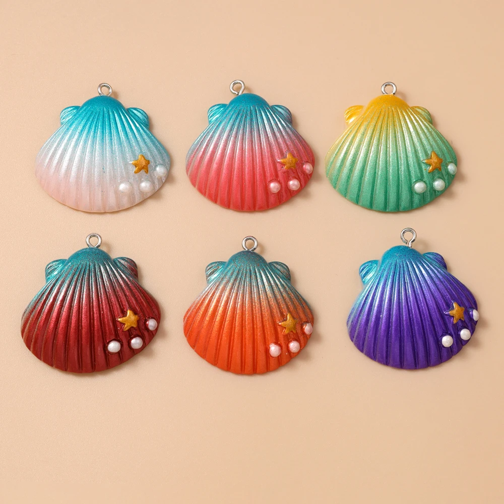 Leslie 5 Stück große bunte Seestern- und Muschelanhänger für DIY-Halsketten, Schlüsselanhänger, Anhänger, handgefertigtes Strand-Schmuckzubehör – Detail 9