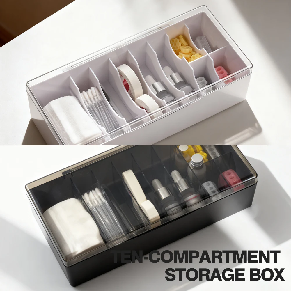 Caja de almacenamiento de 10 rejillas, contenedores organizadores artesanales, herramientas de almacenamiento de accesorios para uñas, organizador multirejilla para profesionales de belleza