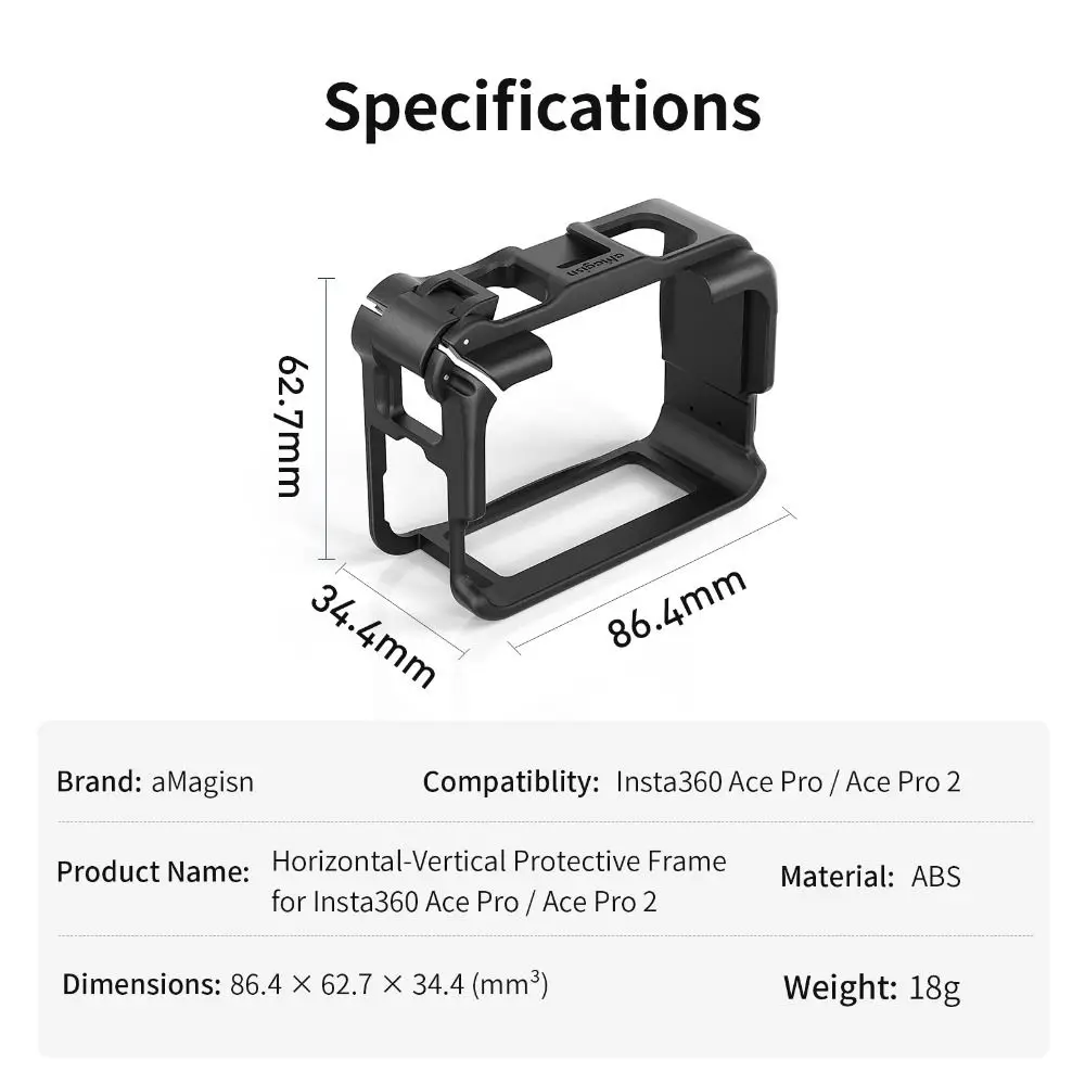 إطار حماية ABS أفقي عمودي سريع الإصدار قفص أرنب حامل الحذاء البارد لـ Insta360 Ace Pro 2/Ace Pro/Ace