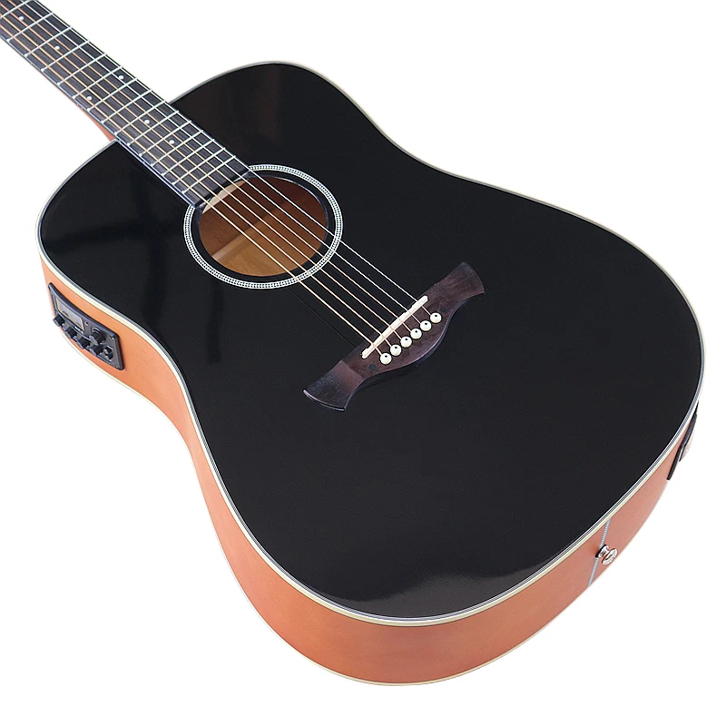 Electric Acoustic Guitar 6 Strings 40/41 Inch High Gloss Folk Guitar Good Handicraft Black Color Free Shipping