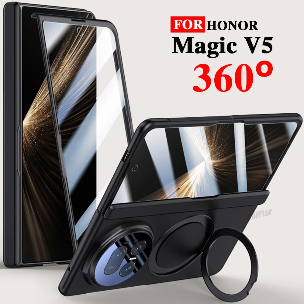 

Luxury Holder Matte Case For HONOR Magic V5 5G Magnetic Glass film Protection Anti-fingerprint Hard Skin Friendly Stand Cover