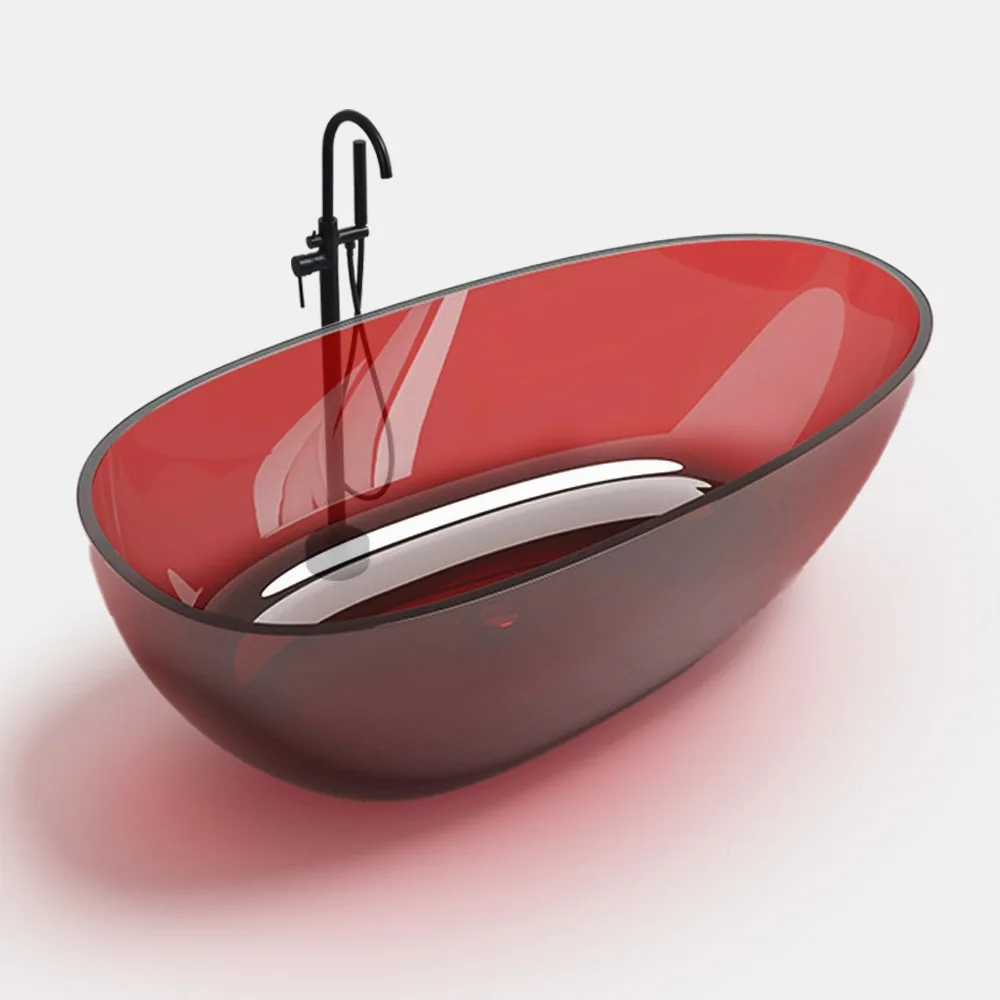 

Crystal Resin Transparent Bathtub Home Hotel Internet Celebrity Color Integrated Thickened Goose Egg Oval Freestanding Bathtub