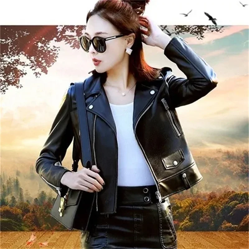 Casaco de couro de alta qualidade feminino 2025 primavera outono moda nova outerwear coreano senhoras casaco de couro da motocicleta feminino