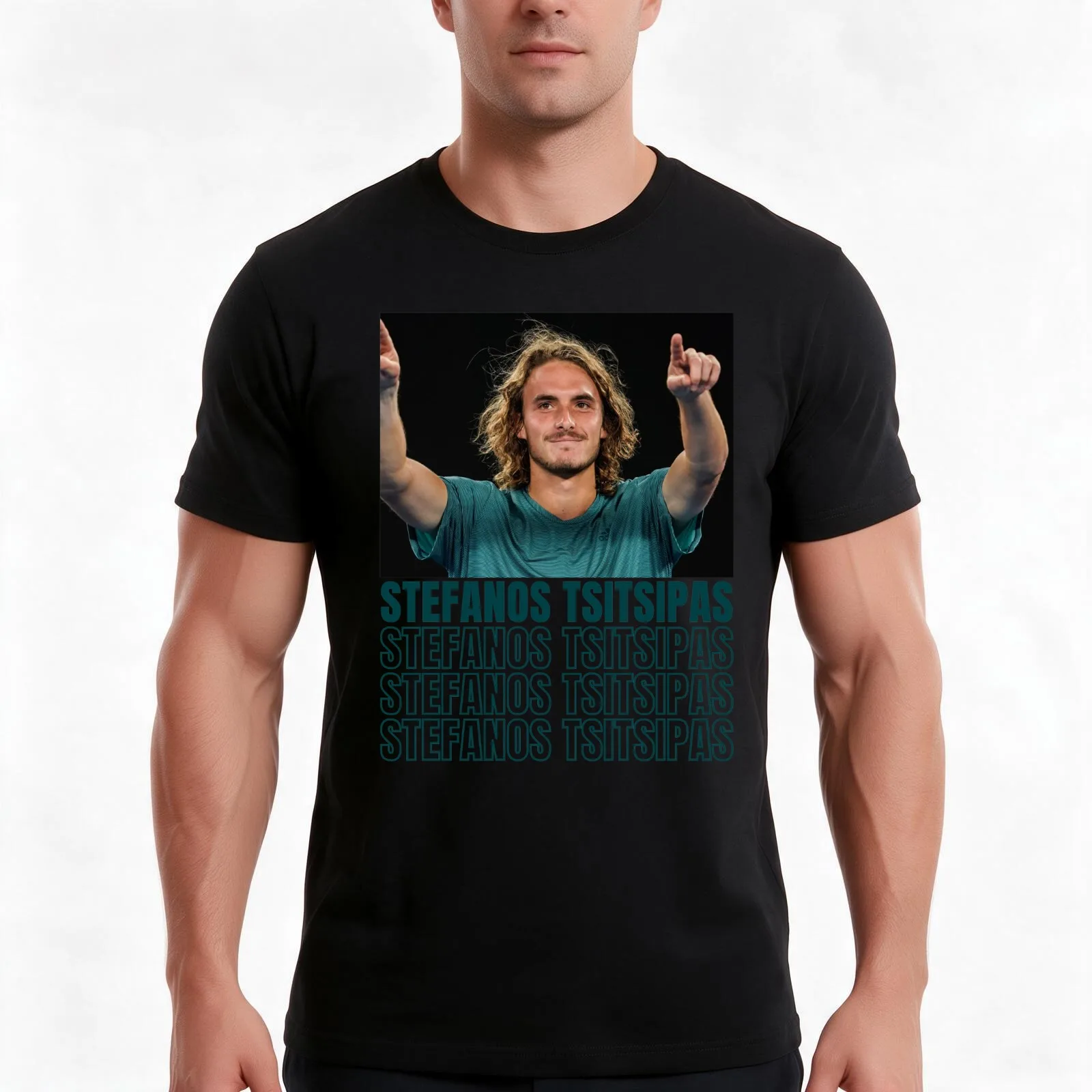 stefanos tsitsipas T-Shirt, Summer Casual Cotton Tee, Oversized Streetwear Tops, Vintage Graphic Print, Loose Fit Short Sleeve