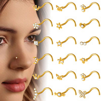 1PC Stainless Steel Golden Glossy Butterfly CZ S-Shaped Nose Stud  Hypoallergenic Neutral Style Mini Piercing Body Jewelry 20G