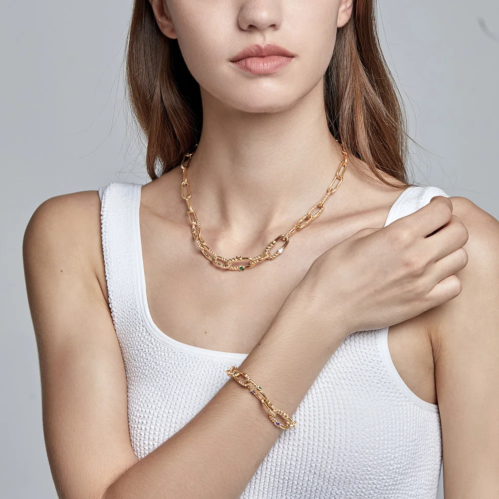 ENFASHION Punk Twist Bracelet For Women Stainless Steel Bracelets Gold Color Fashion Jewelry Zircon Pulseras Friends Gift B2261