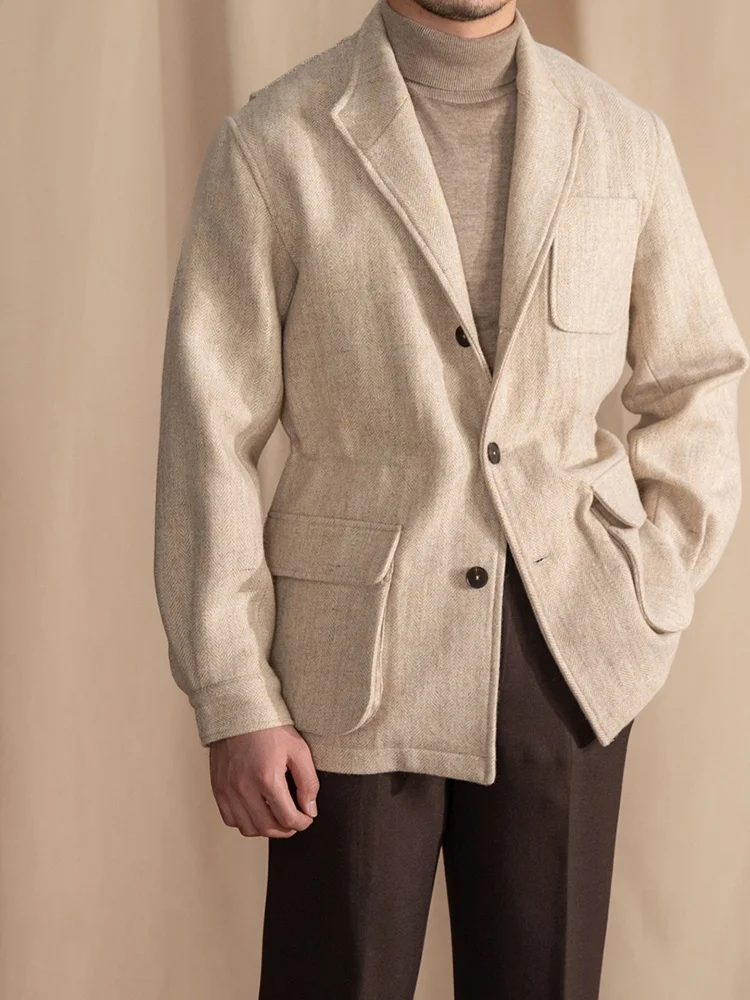 

Mr. Deer Tee 00% Woolen Gentleman's Jaet Winter Vintage Warm Tweed Turn-down Collar Briti Hunt Sle TEDA Jaet